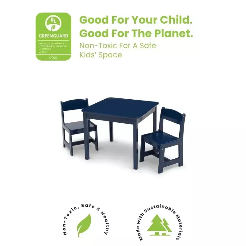 Houten Tafel-En Stoelenset Voor Kinderen (Inclusief 2 Stoelen)-Ideaal Voor Knutselen, Snacktijd, Homeschooling, Diepblauw