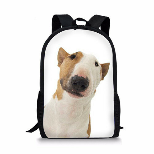 女の子と男の子のためのかわいいブルテリア犬のプリントのランドセル、子供のためのバックパック、子供のブックバッグ、学生のブックバッグ
