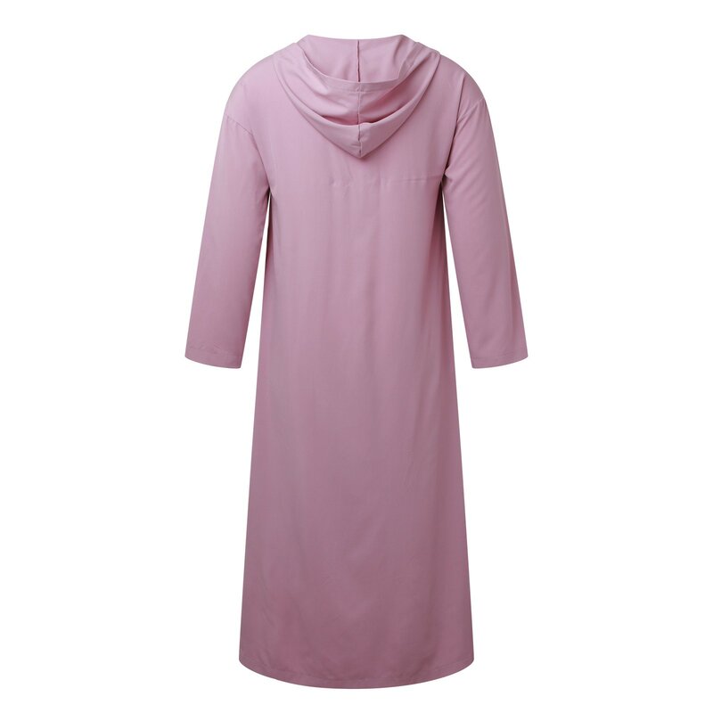 Mens Muslim Hooded Robe Middle Eastern Islamic Arabic Clothing Vintage Loose Long Sleeve Drawstring Solid Fashion Male Robe