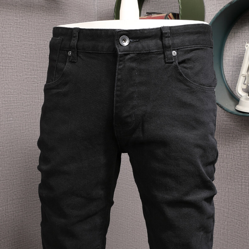 Pantalones vaqueros elásticos de alta calidad para Hombre, Jeans ajustados de color negro, informales, a la moda, nuevo diseño