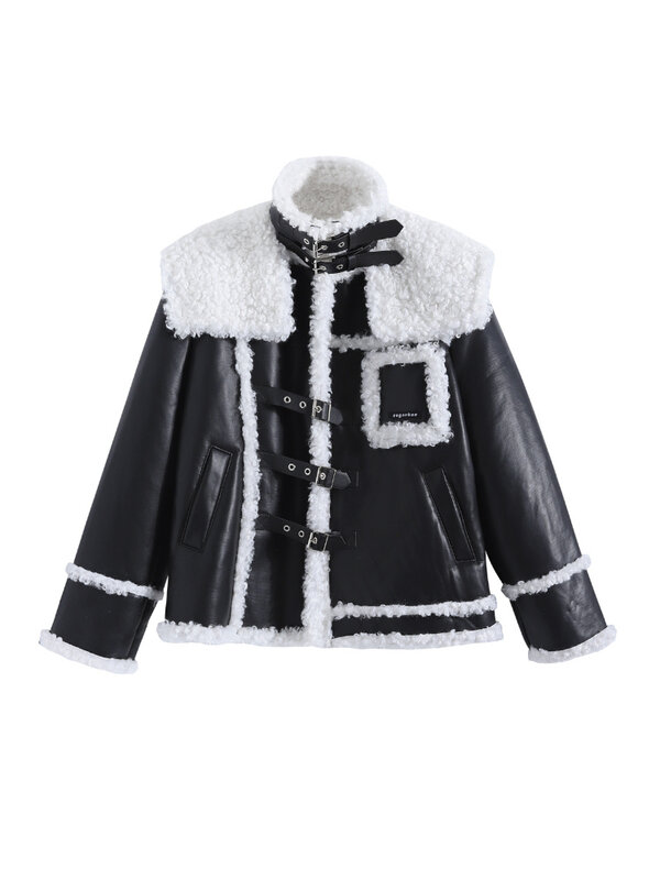 เสื้อขนสัตว์-In-One Fur ผู้หญิง Lamb Fur Coat Top Design Sense Niche
