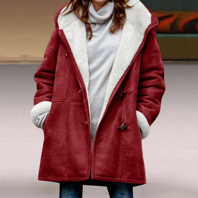 女性用シングルブレストオーバーコート,裏地付きフリースコート,エレガントで暖かく保つ