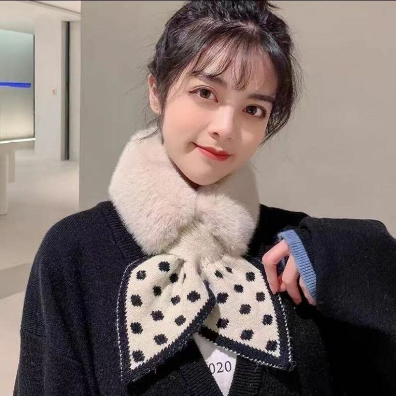 Koreańska modna dzianinowa rozkloszowana spódnica kokardka zimowa ciepła polarowa szalik pogrubiona osłona na szyję szalik krzyżowa