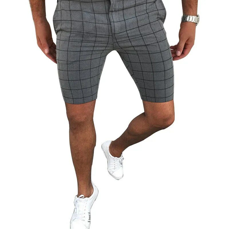 Celana Pendek Kasual Pria Celana Pendek Bagian Tipis Fashion Pria Ramping Elastis Musim Panas Baru untuk Bisnis Pria Pakaian Sehari-hari Hitam Abu-abu