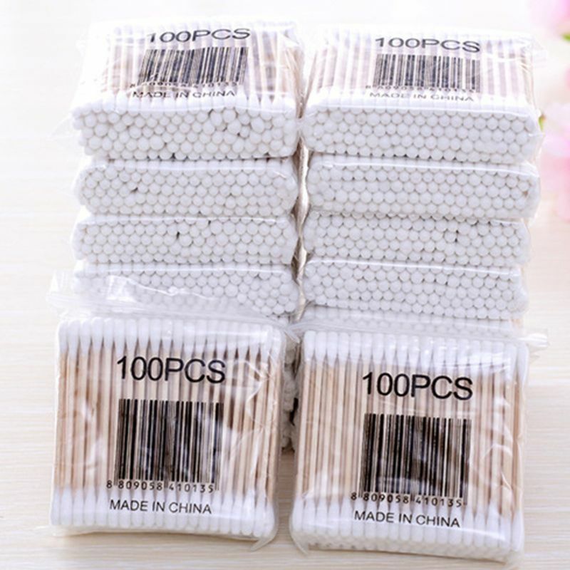 E5XZ 1 Pack Wooden Cotton Swabs Double-Tipped Multipurpose Safety Nose Ear Cleaning Brush