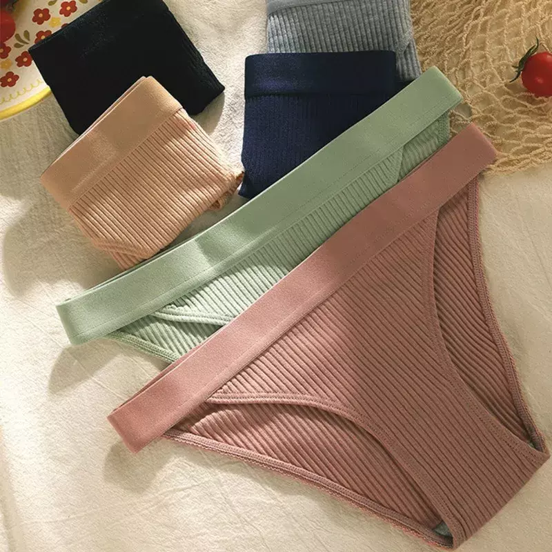 3PC Cotton Briefs Panties Comfortable Panties Lingerie High-Elastic Mid Waist Solid Underwear Women's Underpants
