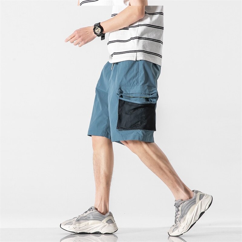 Shorts masculinos de emenda personalizados, puro algodão, moda de trabalho, bolsos grandes, casual solto, moda verão 2023