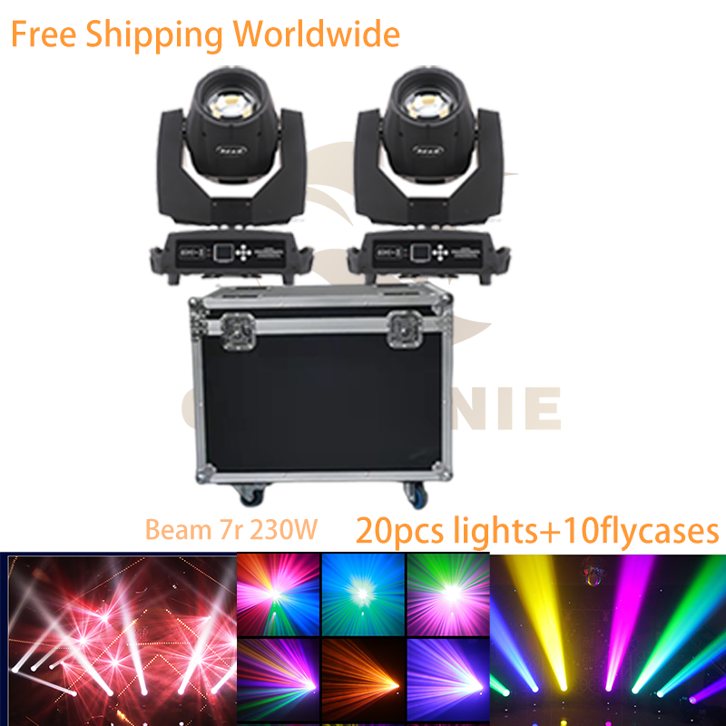 Freeshipping Beam 7R 230W Moving Head Stage Light Sharpy Gobo Lyre DMX Effect Dj Bar Party Wedding(20Lights with 10Flycases)