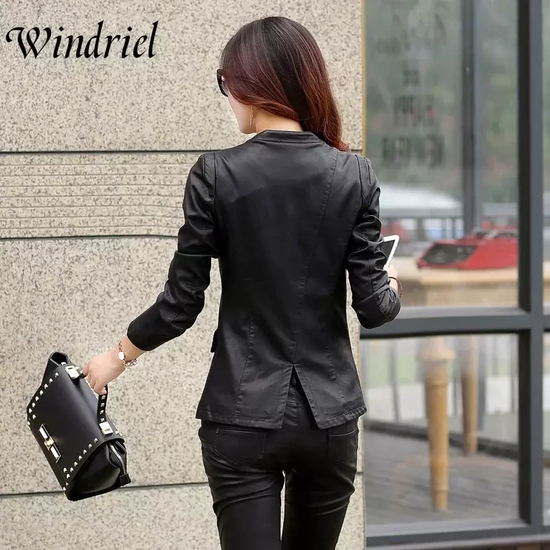 Spliced Leather Jackets Women Spring Autumn OL Clothing New High Street Female Leather Coat Slim Fashion M-5XL Suede Mujer