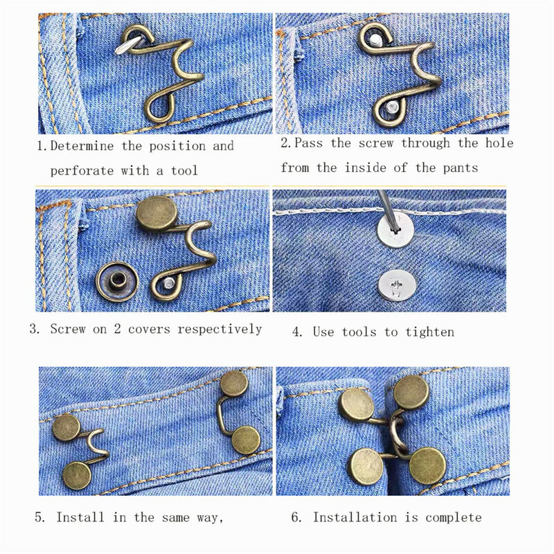 1 Sätze Metall Jeans Taillen schnalle verstellbare nagel freie Druckknöpfe Verschluss knopf abnehmbare Taillen straffer Haushalts zubehör 2024
