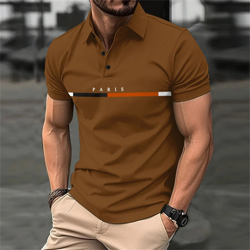 Men's Polo Shirt Fashion Fun Letter Print Polo Shirt Casual Button Polo Breathable Dress Mens Short Sleeve Polo Shirt Tops