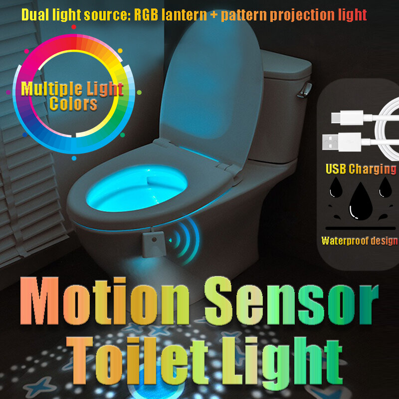 Luces nocturnas para inodoro, luz de detección infrarroja humana, Sensor de movimiento, recargable, impermeable, para baño, cuenco, WC, 108 colores