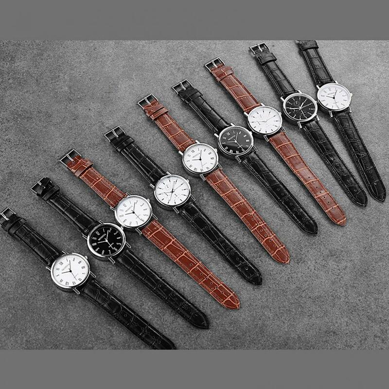 Relógio cronógrafo masculino com pulseira de couro, quartzo, analógico, elegante, presente para namorado ou pai, casual, analógico