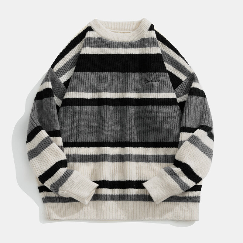 Suéteres de punto con bordado a rayas para hombre, jersey de moda coreana, ropa de calle, otoño e invierno, nuevo, 2022
