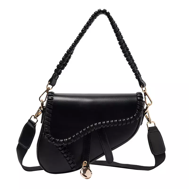 2024 Fashion Saddle Women Bag One Shoulder Handle Trend Casual Hasp Zipper PU materiale poliestere all'interno della borsa dell'ornamento della serratura