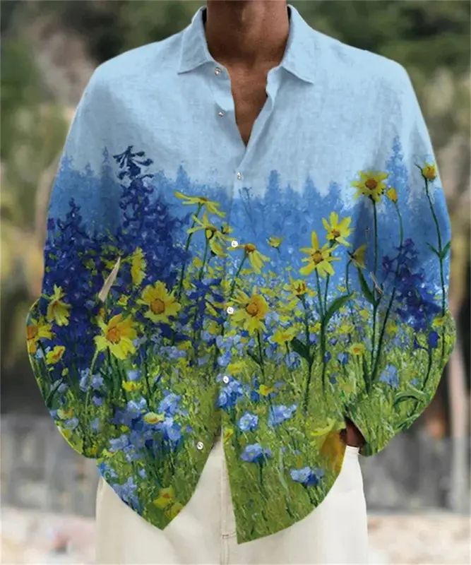 Рубашка мужская с отложным воротником, мягкая и удобная Повседневная блуза свободного покроя, в стиле ретро, 2023