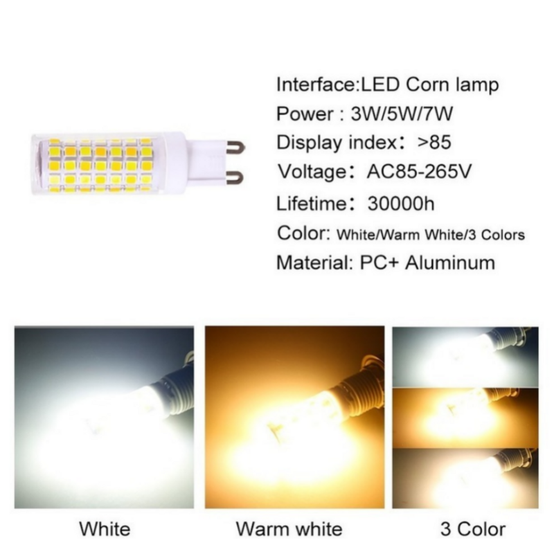 Bombilla LED de cerámica SMD2835, foco blanco cálido/frío, reemplazo de luz halógena más brillante, G9, AC220V, 3W, 5W, 7W, 10 piezas