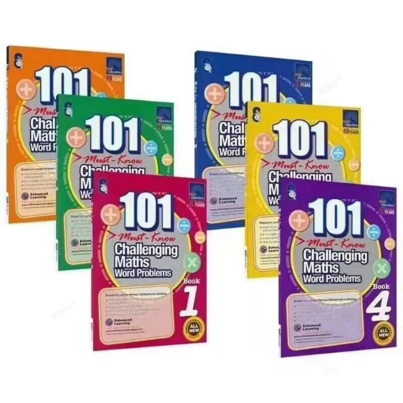 101 Challenging Maths Word Problems Books Singapore Primary School Grade 1-6 Math Practice Book English Book 6 Books/Set
