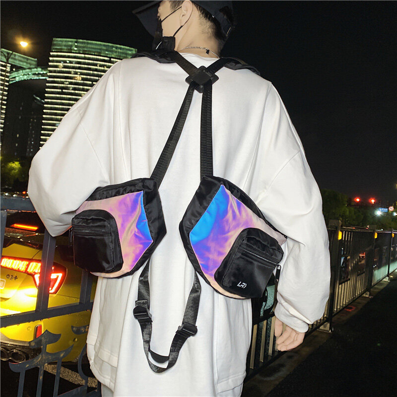 Hip-hop streetwear colete tático sacos de peito segurança design reflexivo 2 bolsos unissex saco de equipamento de peito multifuncional masculino pacote de cintura