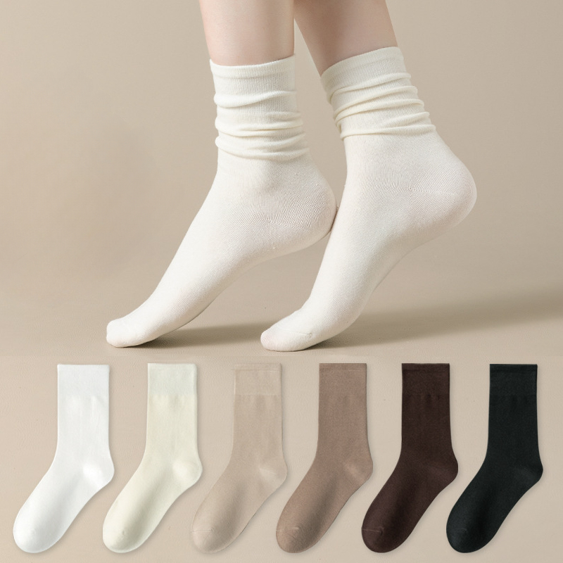 Conjunto de meias de algodão tricotado, tubo médio, longo, solto, macio, monocromático, casual, preto, branco, respirável, tripulação, primavera, outono, 5 pares