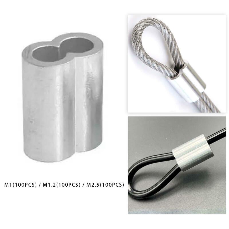 Aço Wire Rope Luva de Alumínio, Leve, Portáteis Acessórios Práticos, Figura 8 Shaped Clip, Acessórios, 100Pcs