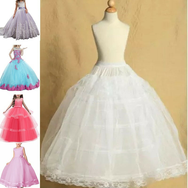 1-18Year White Toddler Petticoat para Meninas Crianças Crinolina Underskirt Flor Menina Tulle Dance Dress Puffy Saia Jupon 3Hoop 7 Tamanho