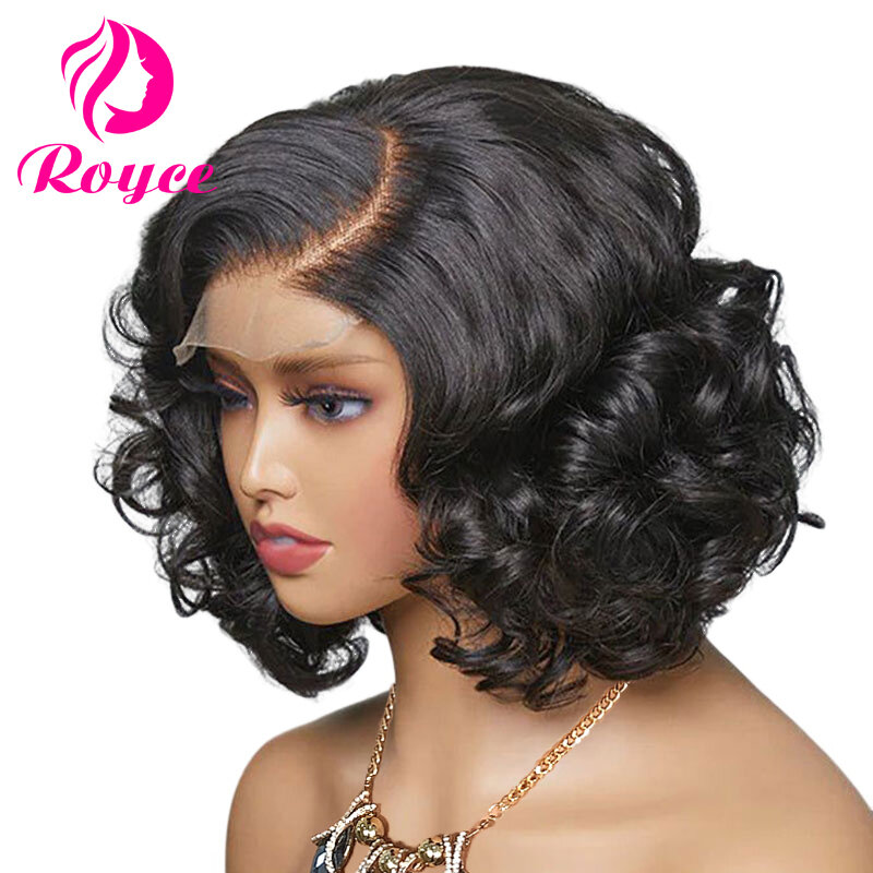 220 Density Loose Wave Short Bob Human Hair Wigs For Women 13x4 Transparent Lace Front Wigs Remy Loose Curly 4X4 Soft Bob Wig