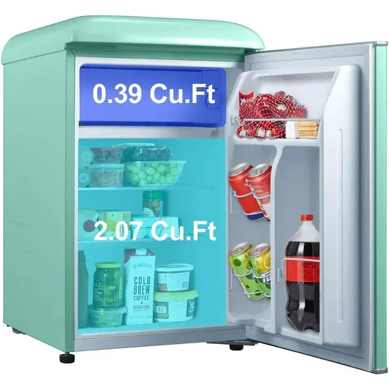 Galanz 레트로 컴팩트 냉장고, 싱글 도어, 조절식 기계식 온도조절기, 냉각기 포함, 녹색, 2.5 Cu ft, GLR25MGNR10