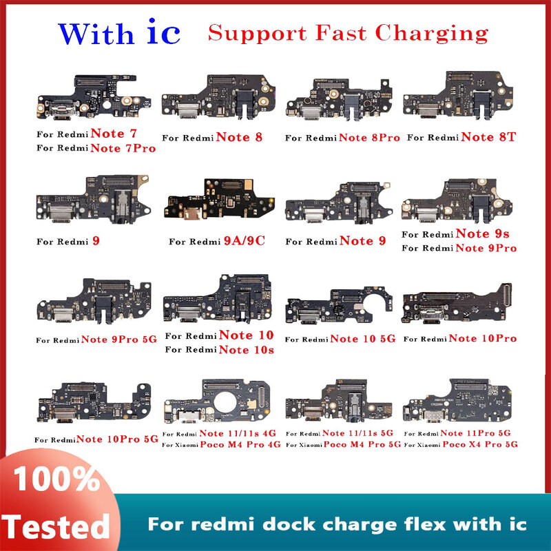 Conector de carga USB con ic, Cable flexible para Xiaomi Redmi 9, 9A, 9C, Note 7, 8, 8T, 9, 9S, 10, 10S, 11S, Poco M4, X4 Pro