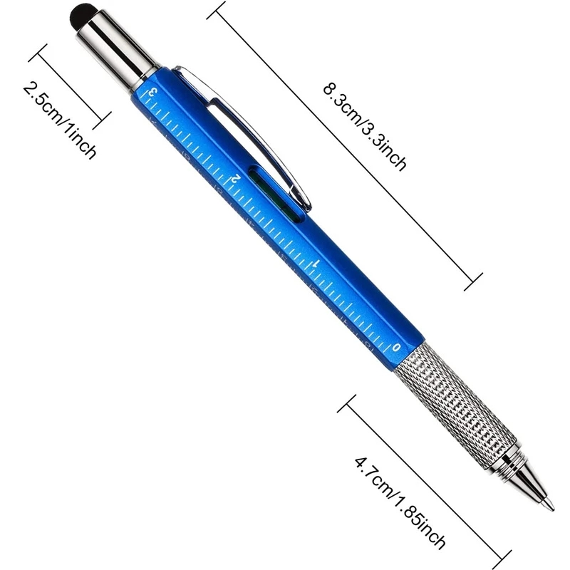 قلم متعدد الوظائف بالسعة مع مفك مستوى الروح قلم حبر جاف شاشة الهاتف المحمول أدوات تعمل باللمس أدوات البناء