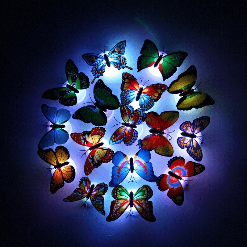 Motyl noc światła Pasteable 3D motyl naklejki ścienne u nas państwo lampy 1/5 sztuk do dekoracji domu DIY Living naklejka ścienna do pokoju oświetlenie