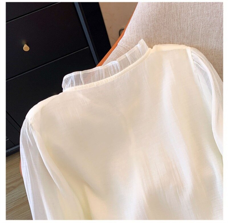 Блузка в китайском стиле с вышивкой, Женская винтажная рубашка на весну/лето, свободные шифоновые женские топы, одежда с длинным рукавом, 2024, корейский стиль