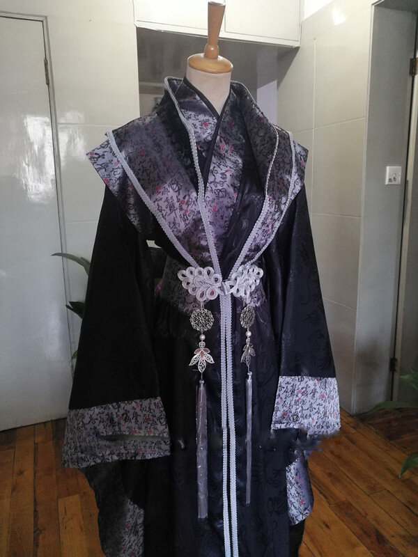 2 projetos preto prata masculino espadachim príncipe duque cosplay traje palco desempenho drama fotografia hanfu caracteres chineses