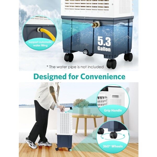 Air Choice-enfriador de aire evaporativo 3 en 1, dispositivo de enfriamiento de pantorrilla 1300CFM con temporizador de 12H, Control remoto, 4 paquetes de hielo y tanque de agua de 5,3 Gal