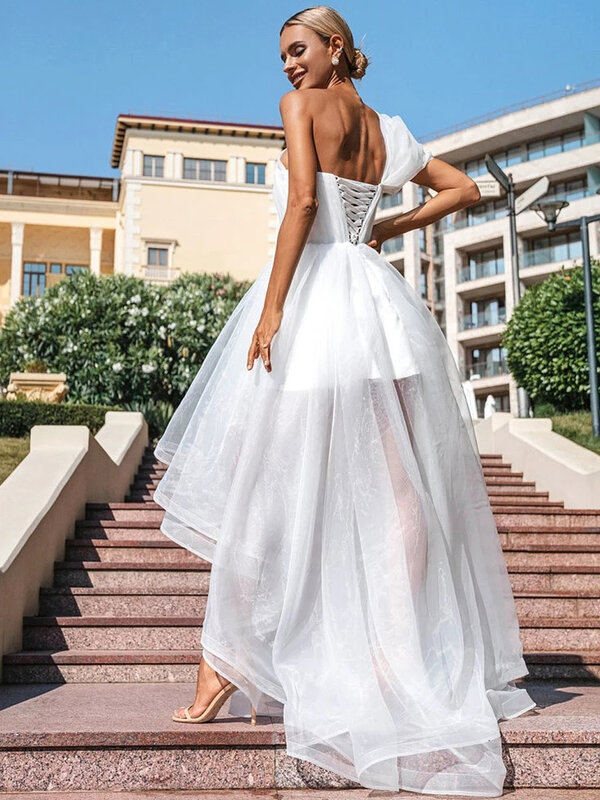 Женское платье с открытой спиной It's yiiya, белое винтажное платье из органзы на одно плечо без бретелек на лето 2024