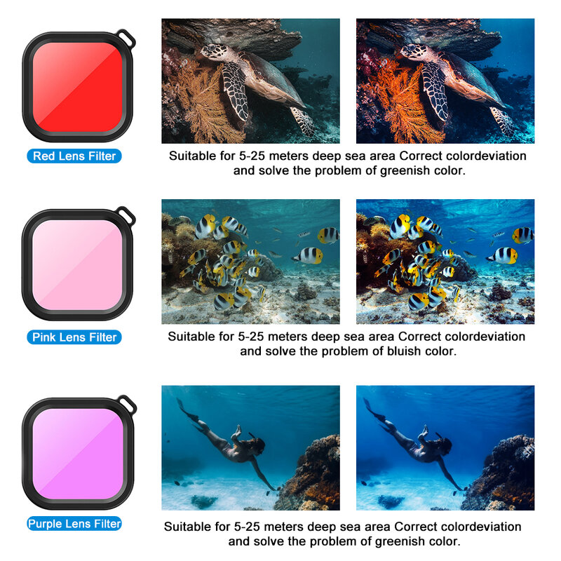 수중 다이빙 방수 케이스, Go Pro 5 6 7 Hero 블랙 보호 커버 하우징 마운트, 필터 액세서리 포함, 60m