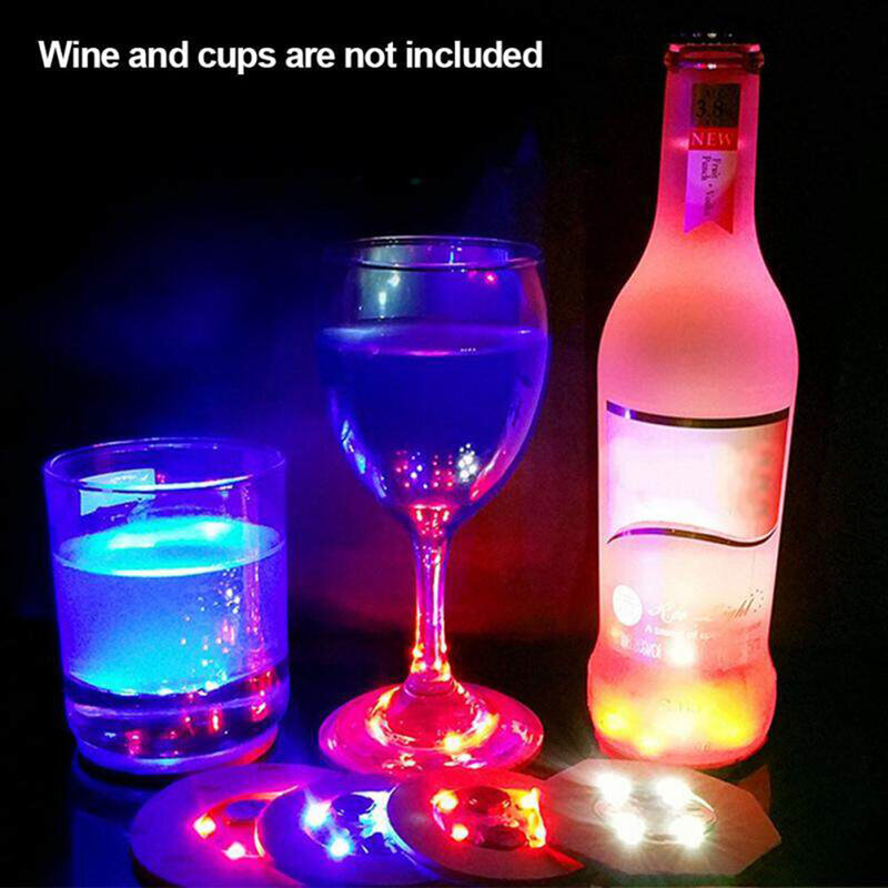 1pc LED Bottle Light Stickers Super Bright Cup Mat Glowing Coaster Lamp for Wedding New Year Xmas Party Drink Cup Vase Decor