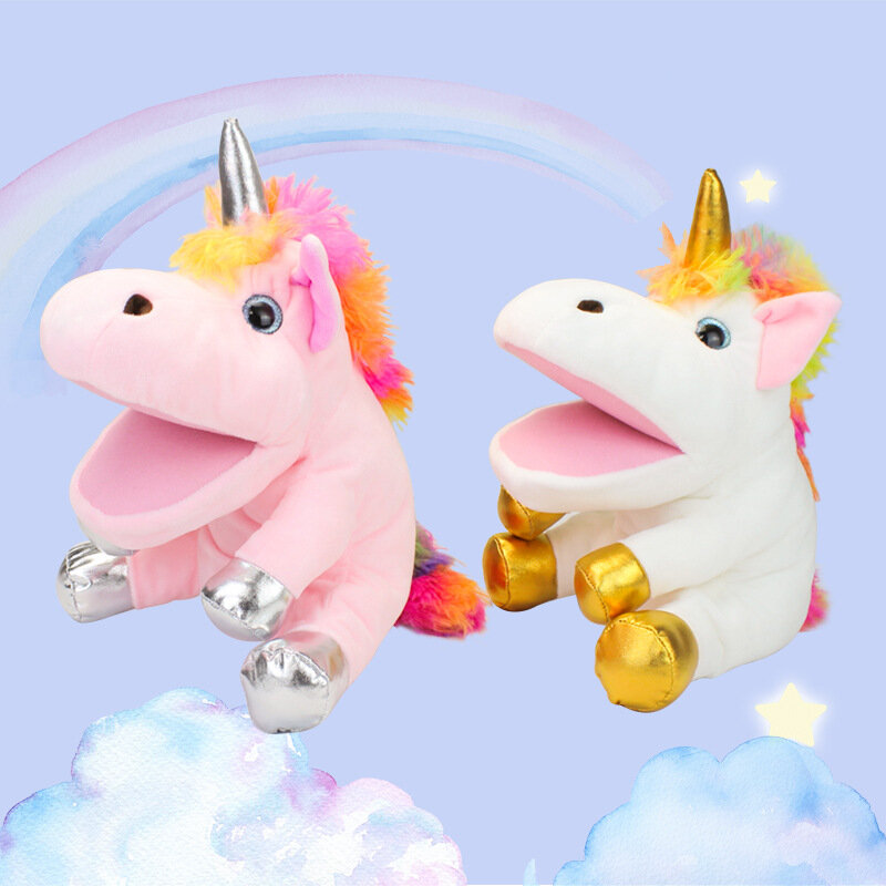 30cm 2 Style Cute Unicorn Plush Hand Puppet Doll Toy Stuffed Animal Soft Gift for Children Kids Adults