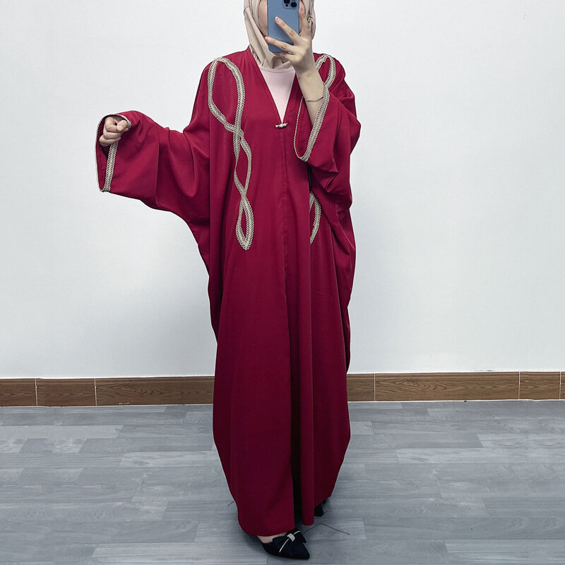 Robe cardigan brodée à manches chauve-souris pour femmes, manteau musulman, moyen-orient, dubaï, collage, taille adt