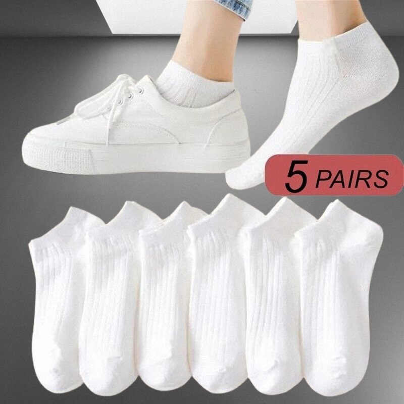 5 Pairs/Pack 100% Cotton Socks High Quality Ankle Socks Women Cotton Invisible Sweat-absorbing Girls Low Tube Boat Socks 36-42