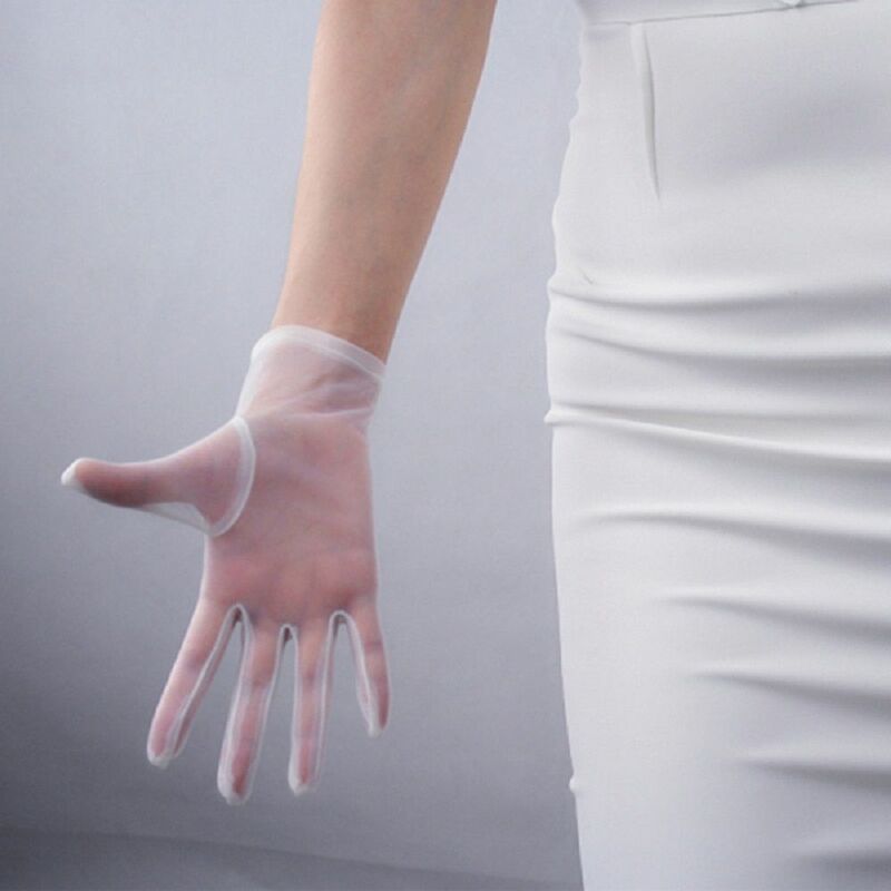 قفازات قصيرة من الحرير الصناعي الشفاف للفتيات ، قفازات أصابع شبكية ، أسود ، موضة ، زفاف ، أوبرا