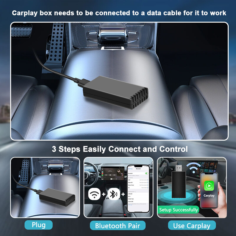 Podofo Wireless Carplay Mini Wireless Carplay Adapter Carplay Box WIFI Mini USB Adapter Bluetooth Voice Control For Original Car