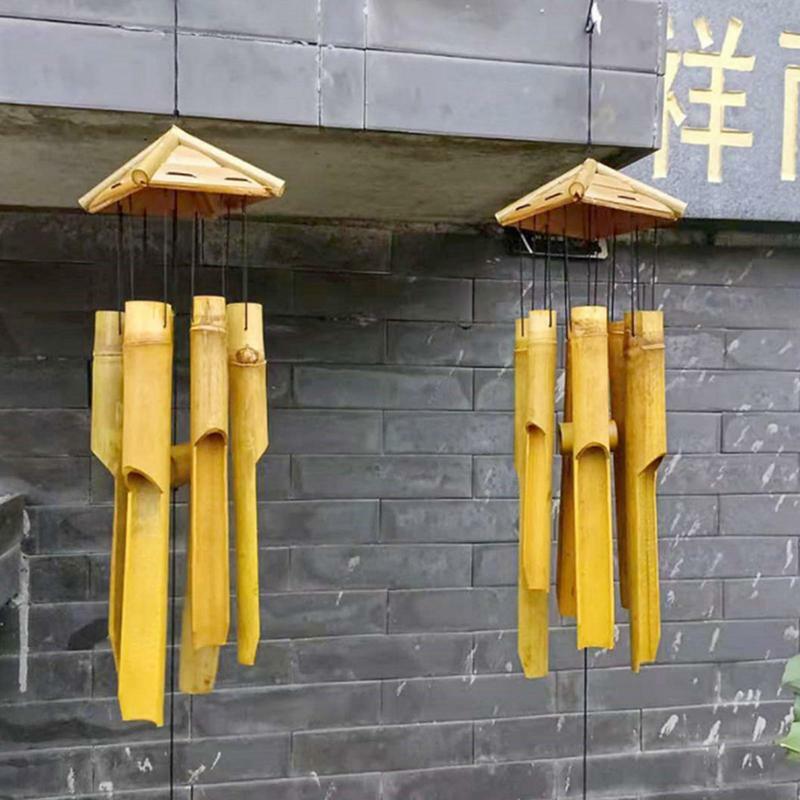 Carillones de viento de bambú Natural para exteriores, decoración hecha a mano para ambiente relajante y jardín de meditación