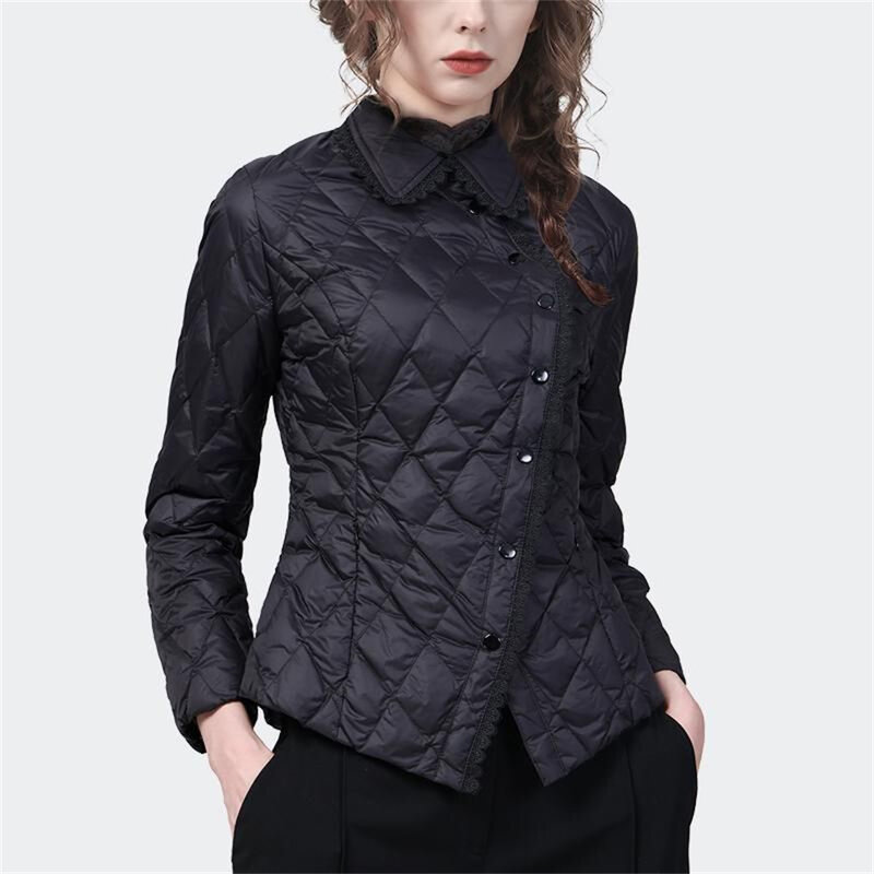 Spring Autumn Women Short Lace Doll Collar With High-grade Thin Slim Waist Cotton-padded Coat Female Down Cotton-padded Jacket