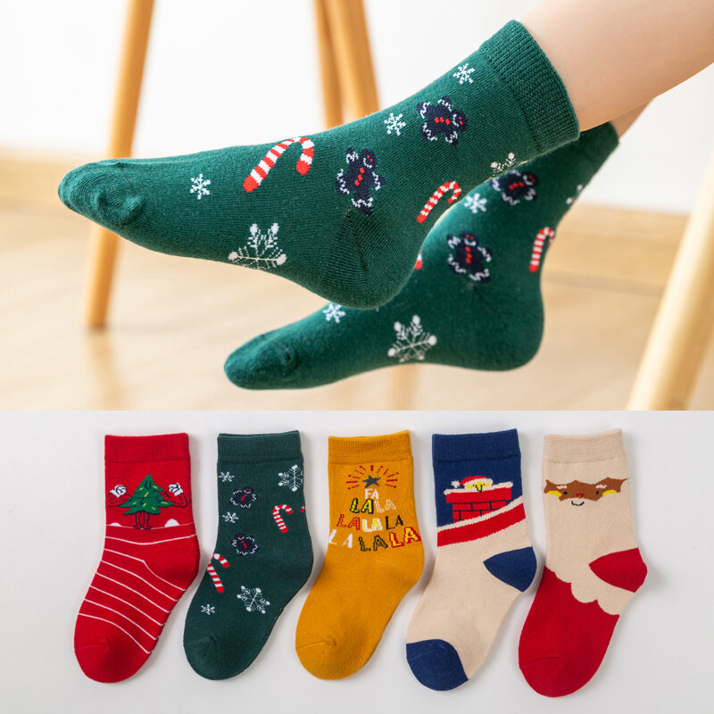 Children's Cotton Christmas Socks, Outono, Inverno, Fofos, Quente, Estudantes, Meninas, Meninos, Crianças, Desenhos animados, 1-12Years