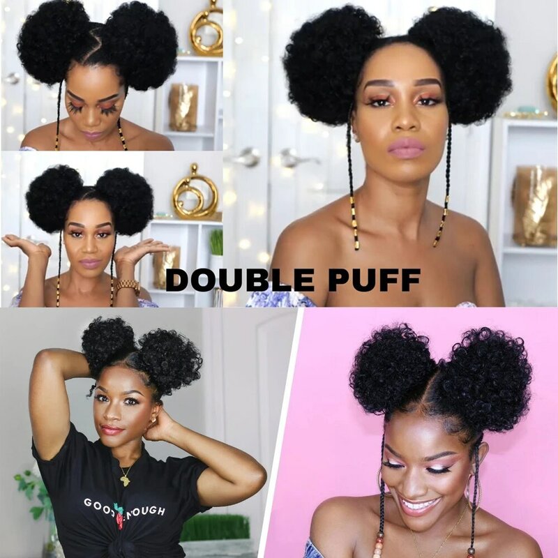 Synthetic Afro Puff Drawstring Ponytail Hair Bun 6inch Short Afro Kinky Curly Extension Hairpieces for Girls Black Women