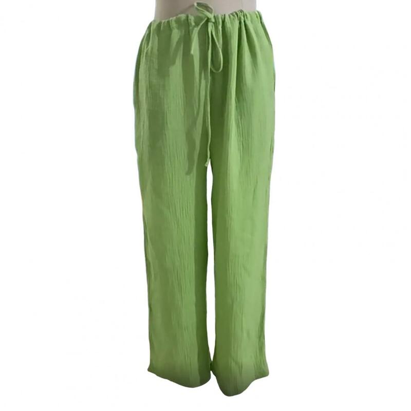 Pantalones de pierna ancha para mujer, pantalones elegantes de pierna ancha con bolsillos de cintura elástica, primavera y verano