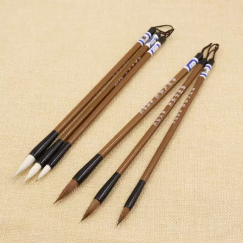 Pinceau traditionnel chinois en bambou pour la pratique de la calligraphie, porte-plume, peinture, bureau, fournitures scolaires, stylo à tremper, ensemble de 3 pièces