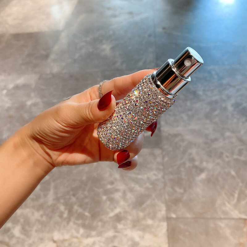 Mini botella de Perfume recargable de vidrio de diamante portátil, bomba de pulverización vacía, contenedor de cosméticos, atomizador, Sub-embotellado de viaje, 1 piezas, 10ml