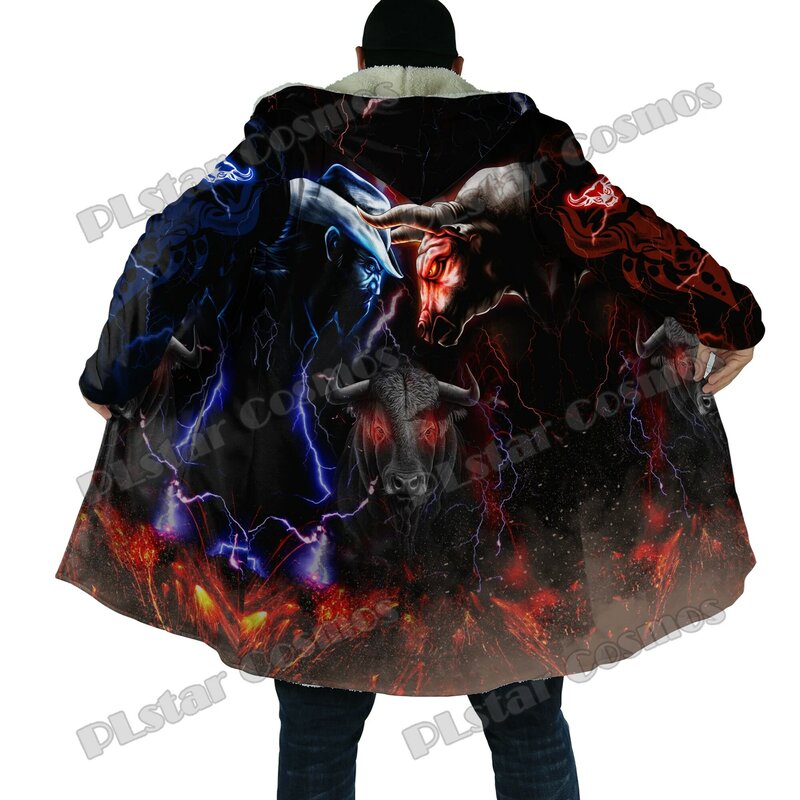 Unisex 3D impresso velo capa com capuz, casaco de capa quente grossa masculina, nome personalizado Bull Riding, moda casual, inverno, PJ08